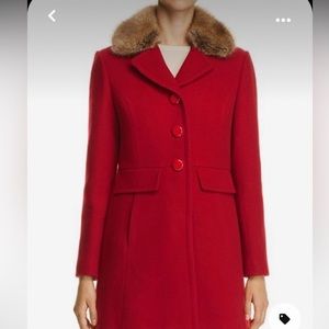 Kate Spade - never worn red fur trim pea coat